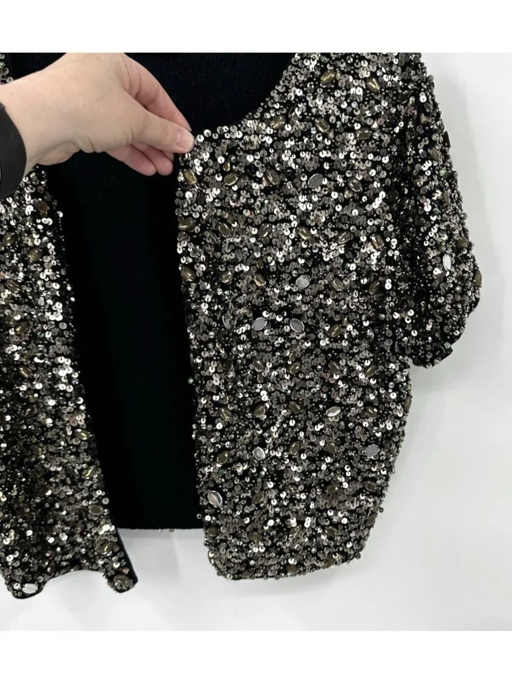 vintage 90s Y2K MICHAEL SIMON jacket bolero cropped evening cocktail glam silver